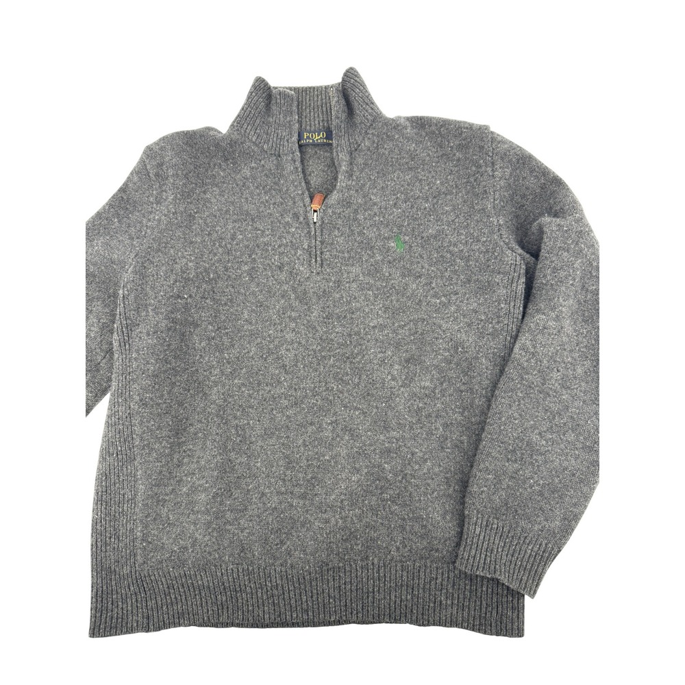 Polo Ralph Lauren 1/4 Zip Sweater Women Large Gray Lambswool Mock Neck Pony